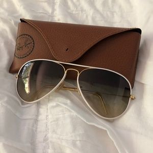 Ray Bans White Rimmed Frames Aviators Glasses